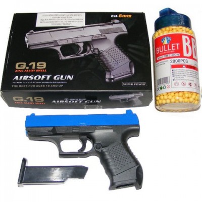Galaxy G19 Blue Spring Powered Metal BB Gun Pistol 250 FPS & 2000 Pellets Galaxy G19 Blue Spring Powered Metal BB Gun Pistol 250 FPS & 2000 Pellets